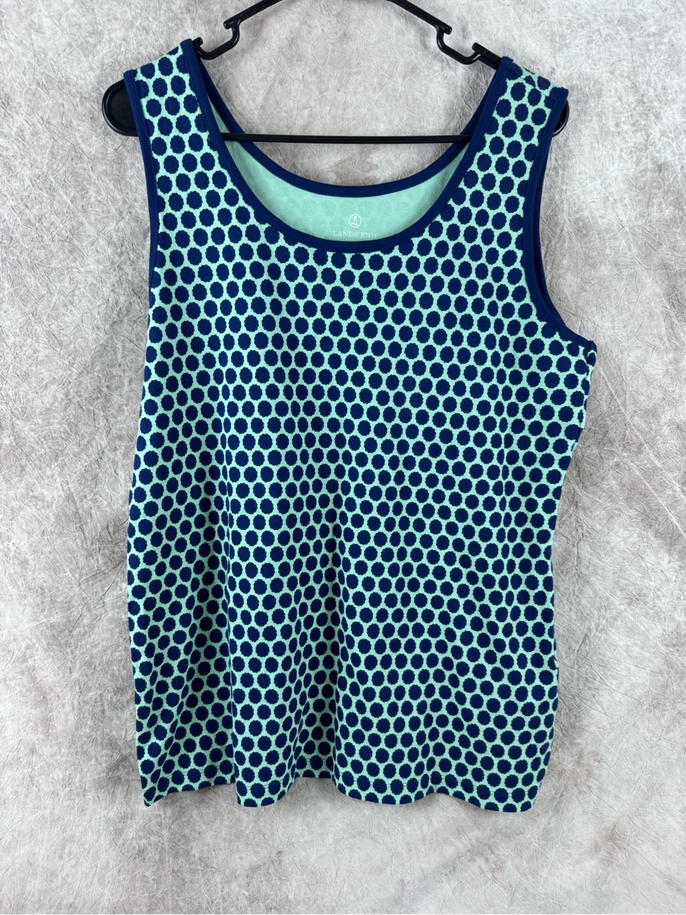 Lands' End Navy & Mint Polka Dot Tank NWOT Large  summer tank top